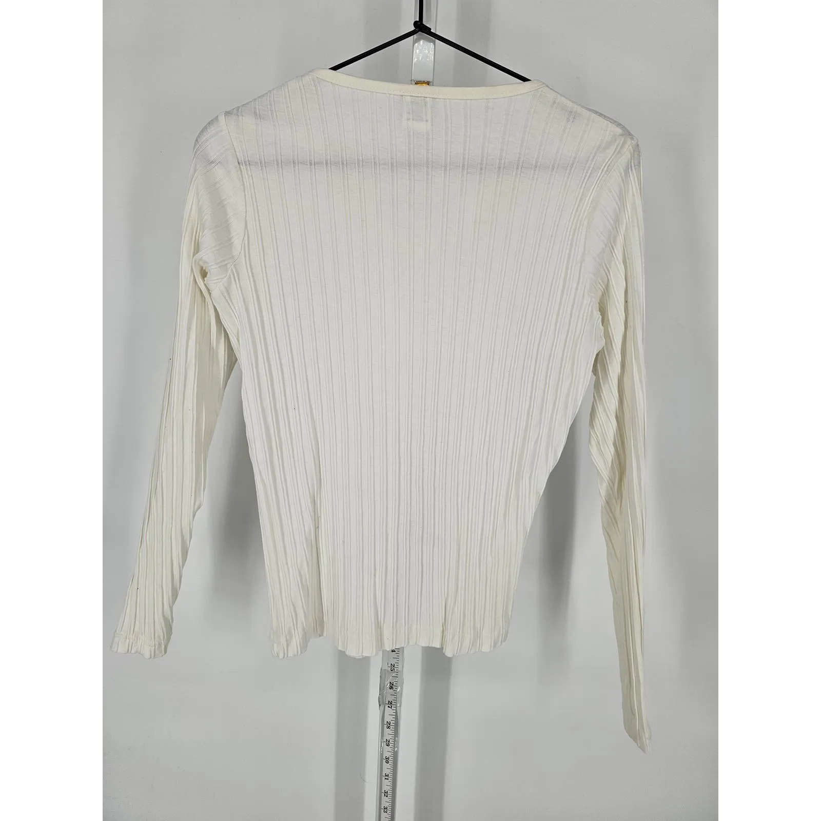 Adrian Delafield Womens Sz S Long Sleeve Ribbed Blouse White Rhinestone
