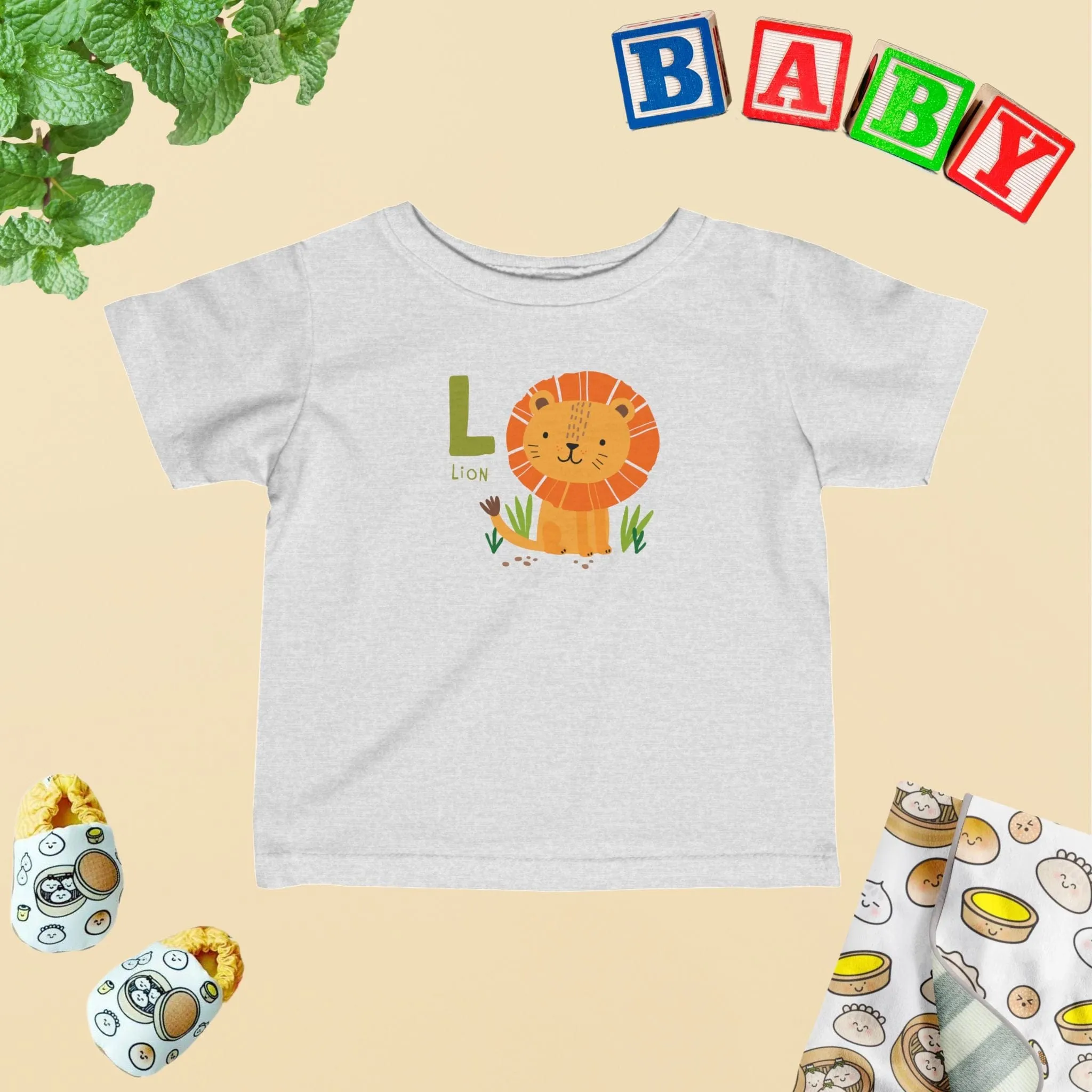 Animal Alphabet - L for Lion Baby Tee - Unisex Graphic Tee for Babies