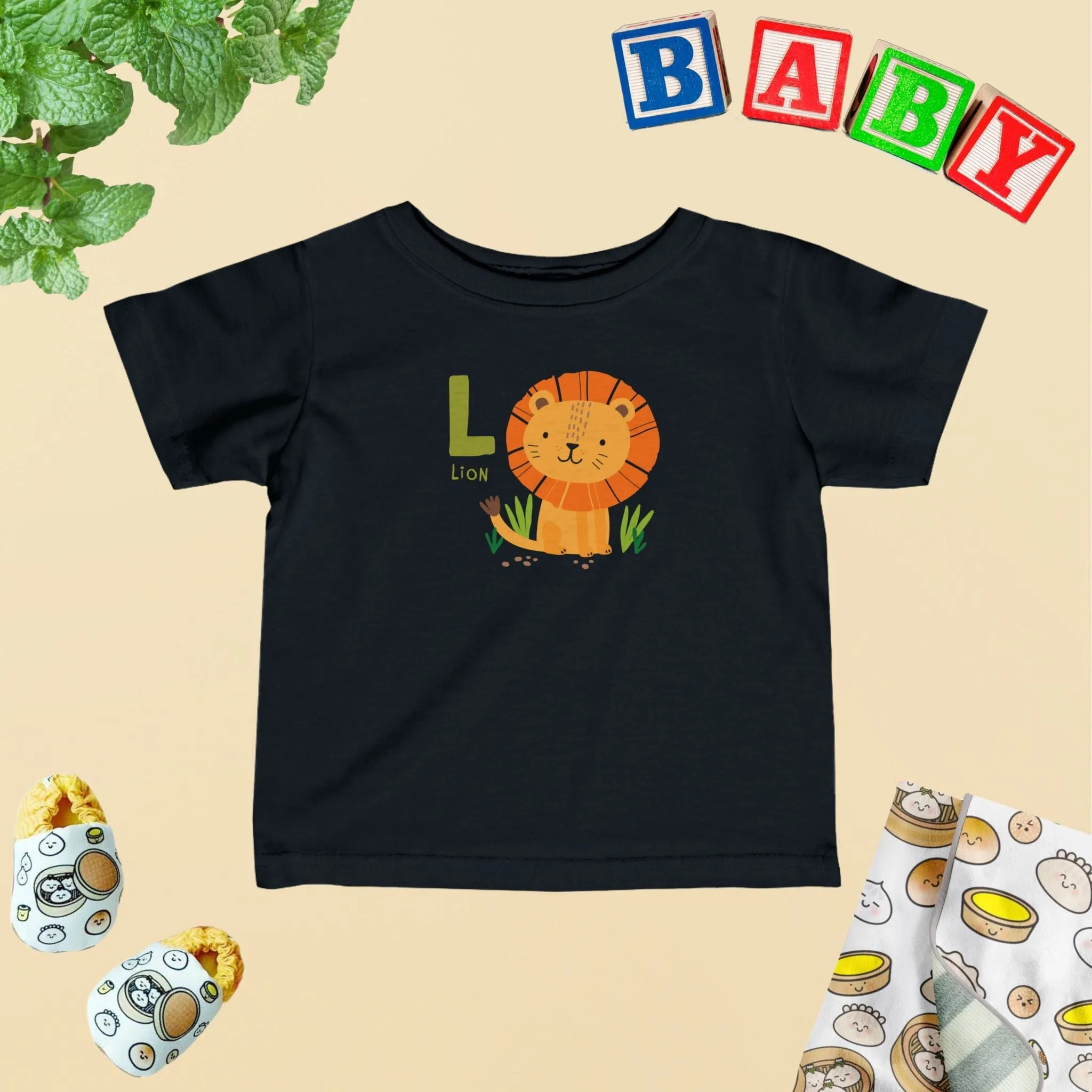 Animal Alphabet - L for Lion Baby Tee - Unisex Graphic Tee for Babies