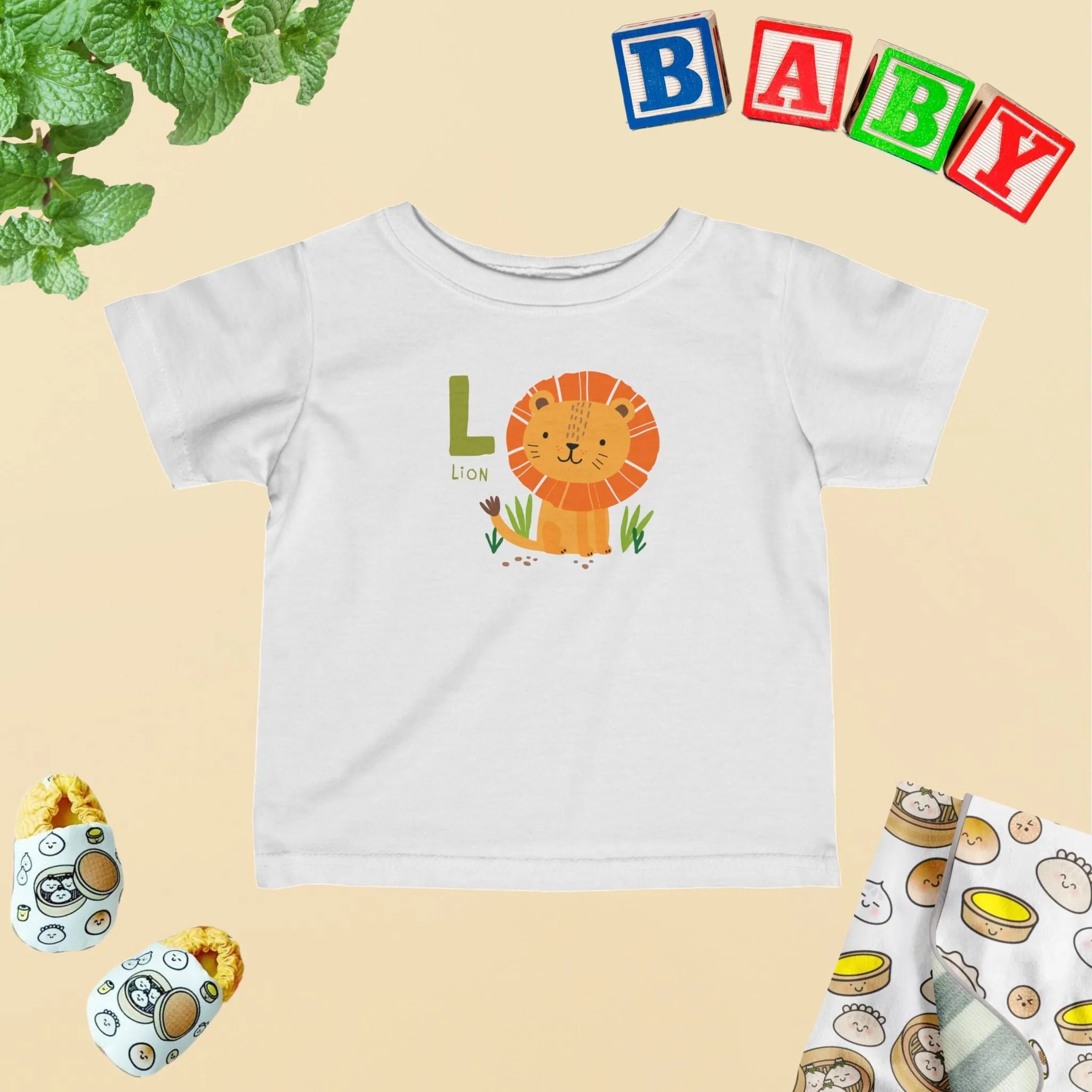 Animal Alphabet - L for Lion Baby Tee - Unisex Graphic Tee for Babies