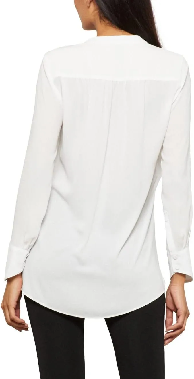 BCBGMAXAZRIA Women's Relaxed Long Sleeve Faux Wrap Blouse Scoop Neck Surplice Top