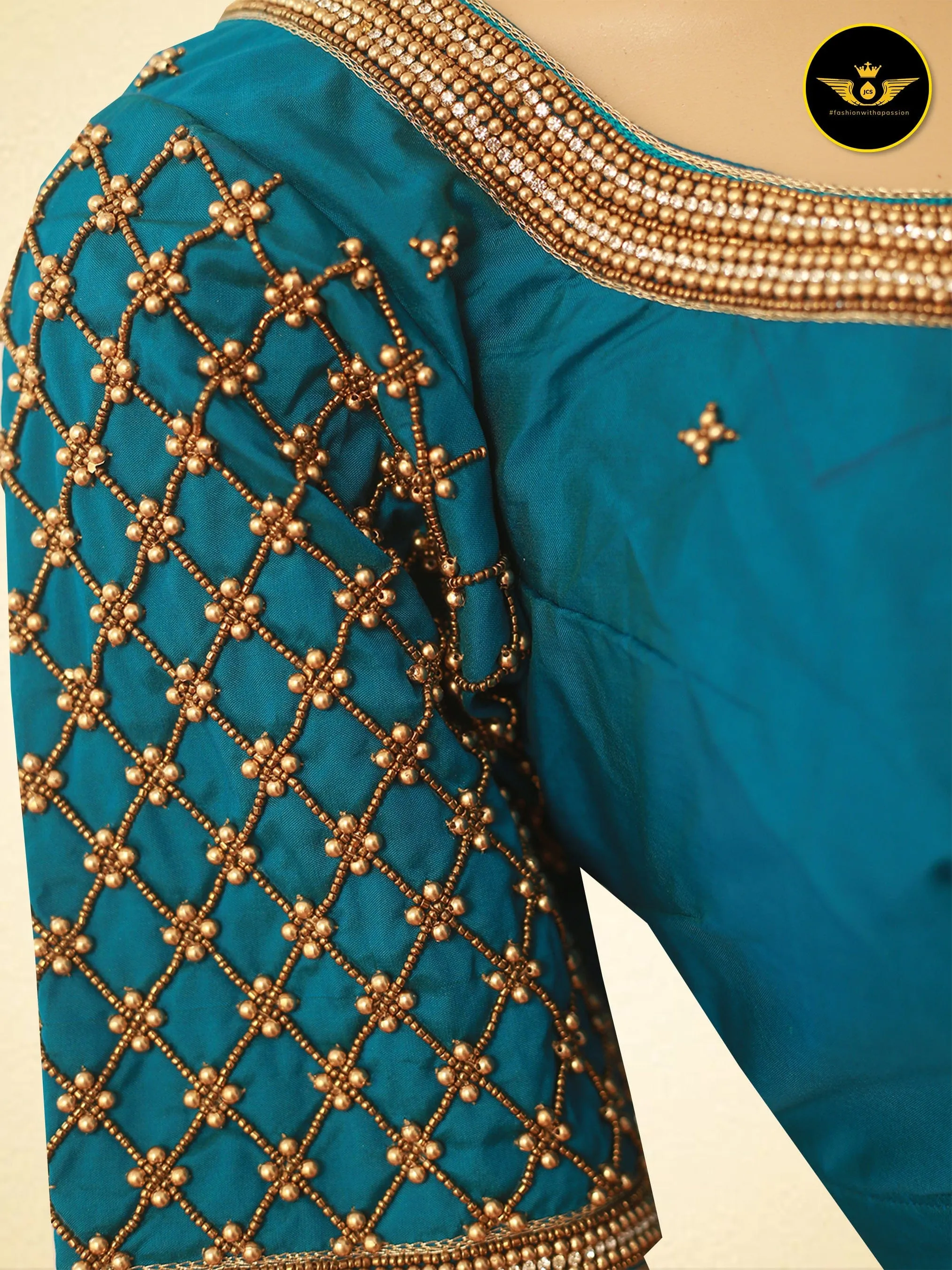 Beautiful Heavy Aari Work Blouse With Captivating Latkan
