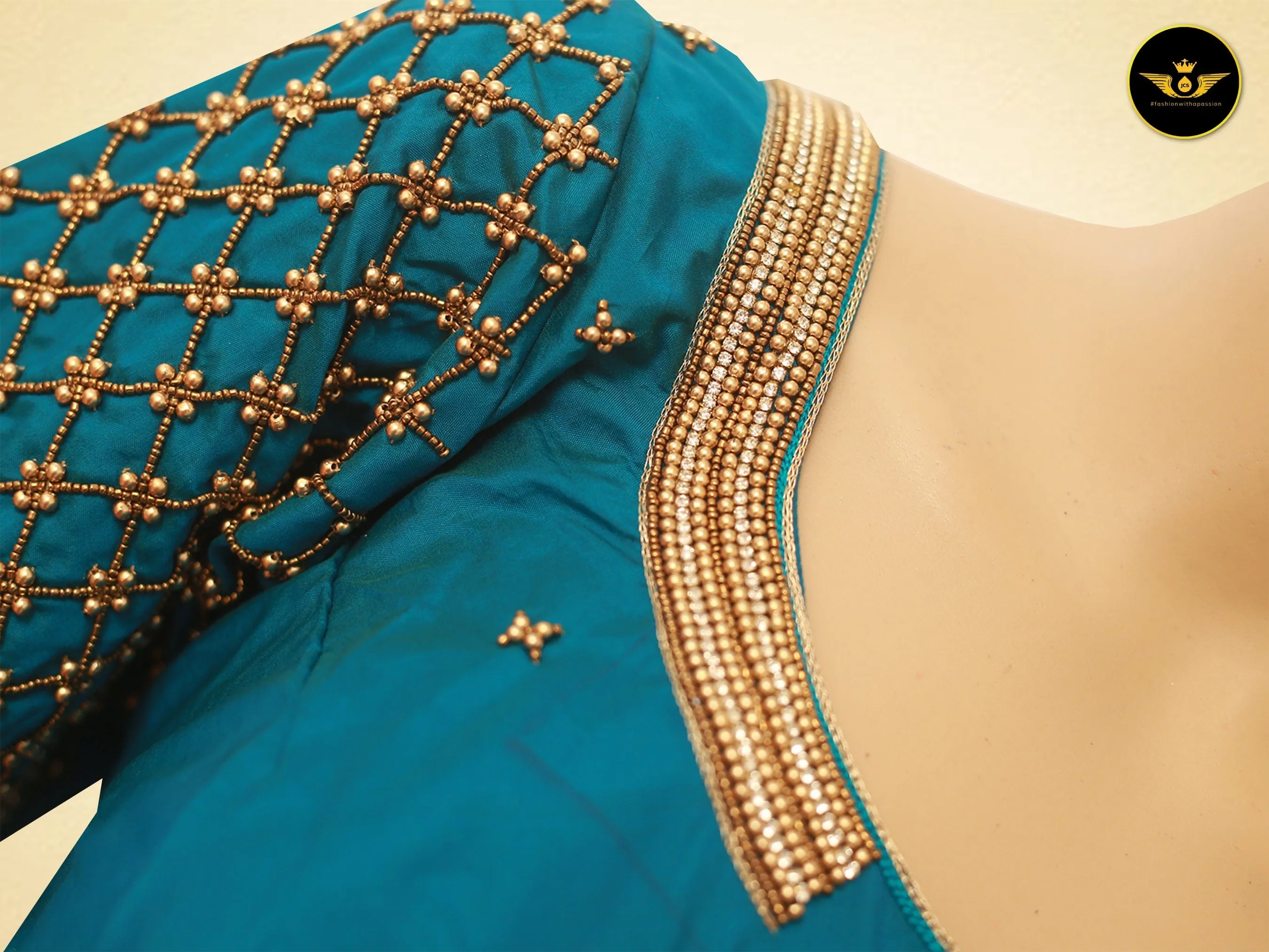 Beautiful Heavy Aari Work Blouse With Captivating Latkan