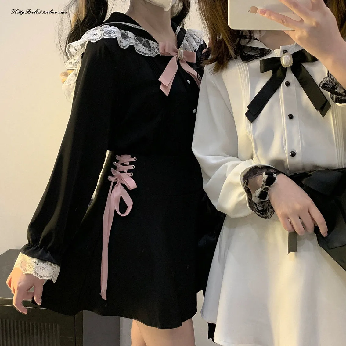 (BFM)KittyBxllet~Sea Breeze Girl~Jirai Kei Cape Ribbon Long-Sleeve Blouse