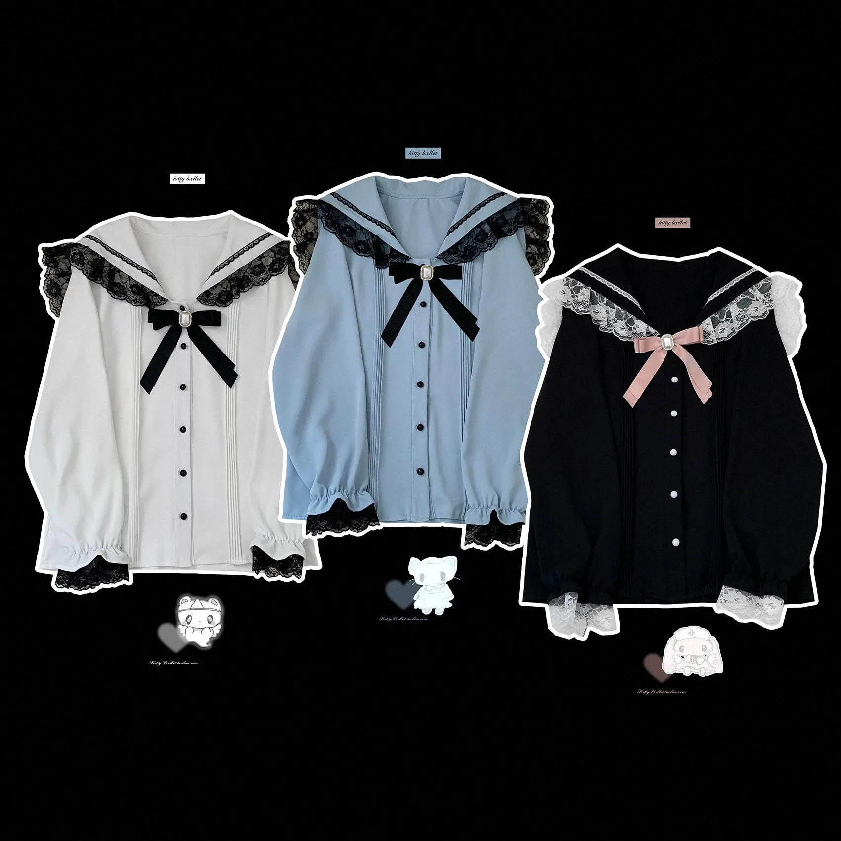 (BFM)KittyBxllet~Sea Breeze Girl~Jirai Kei Cape Ribbon Long-Sleeve Blouse