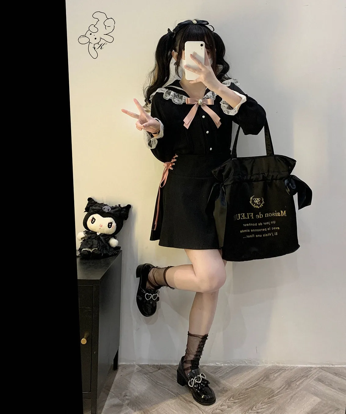 (BFM)KittyBxllet~Sea Breeze Girl~Jirai Kei Cape Ribbon Long-Sleeve Blouse