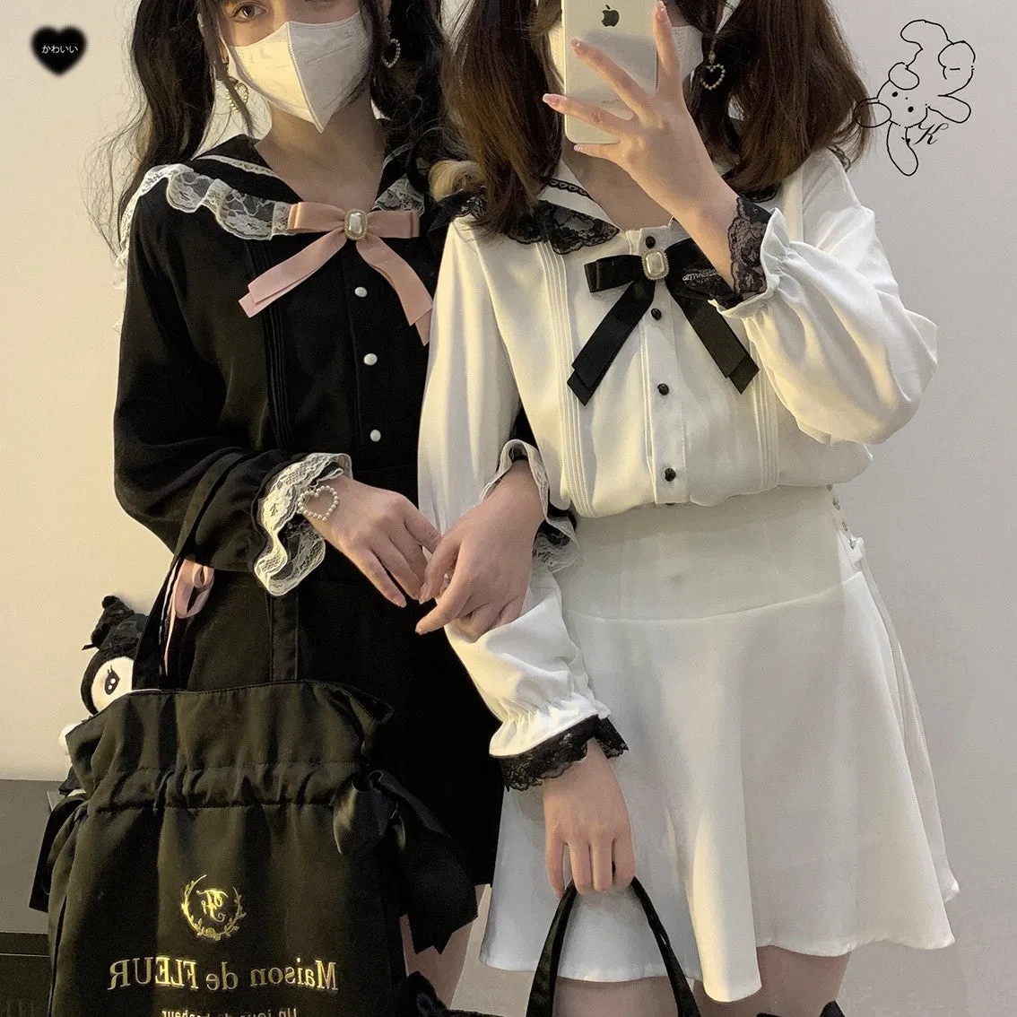 (BFM)KittyBxllet~Sea Breeze Girl~Jirai Kei Cape Ribbon Long-Sleeve Blouse