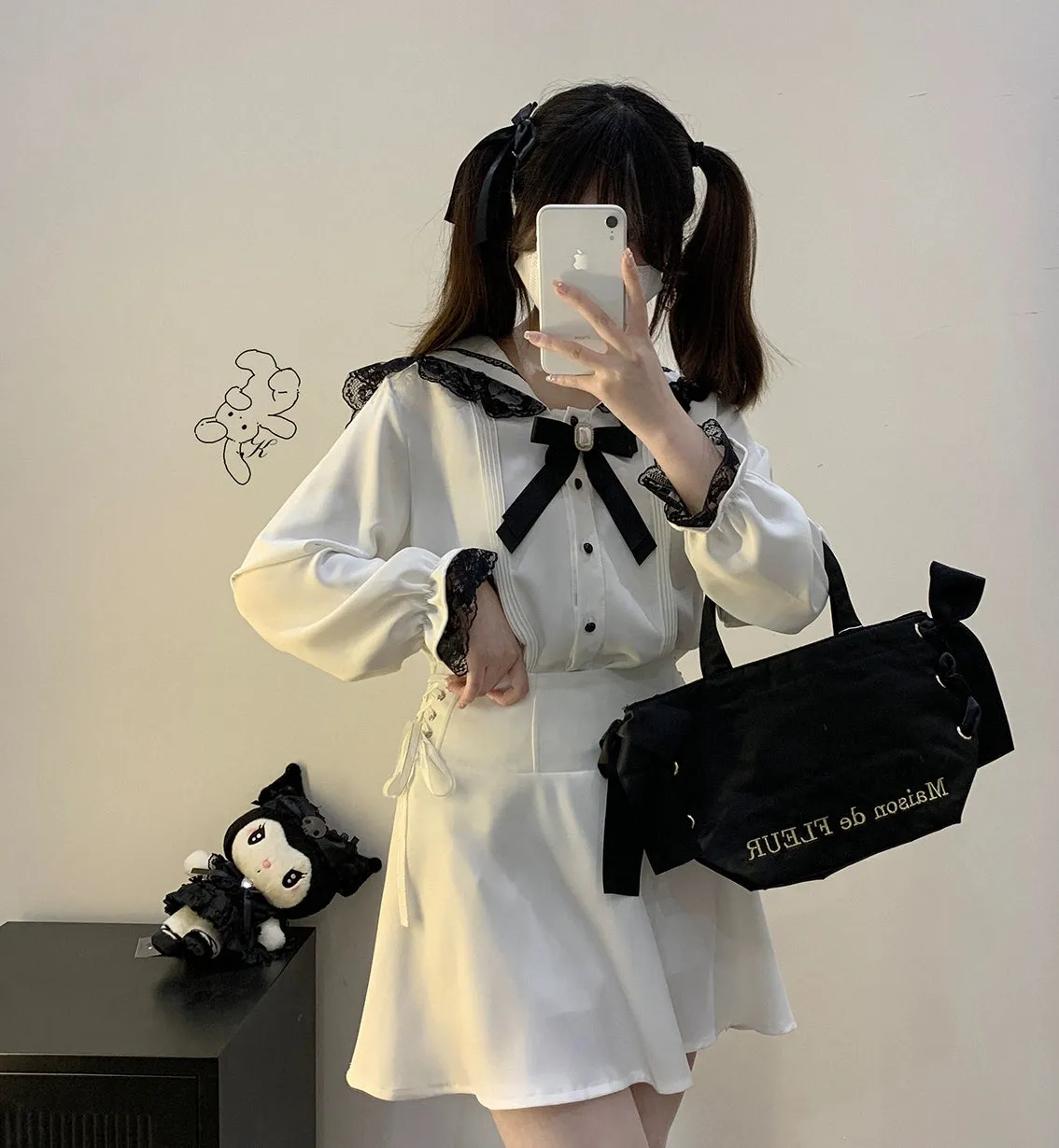 (BFM)KittyBxllet~Sea Breeze Girl~Jirai Kei Cape Ribbon Long-Sleeve Blouse