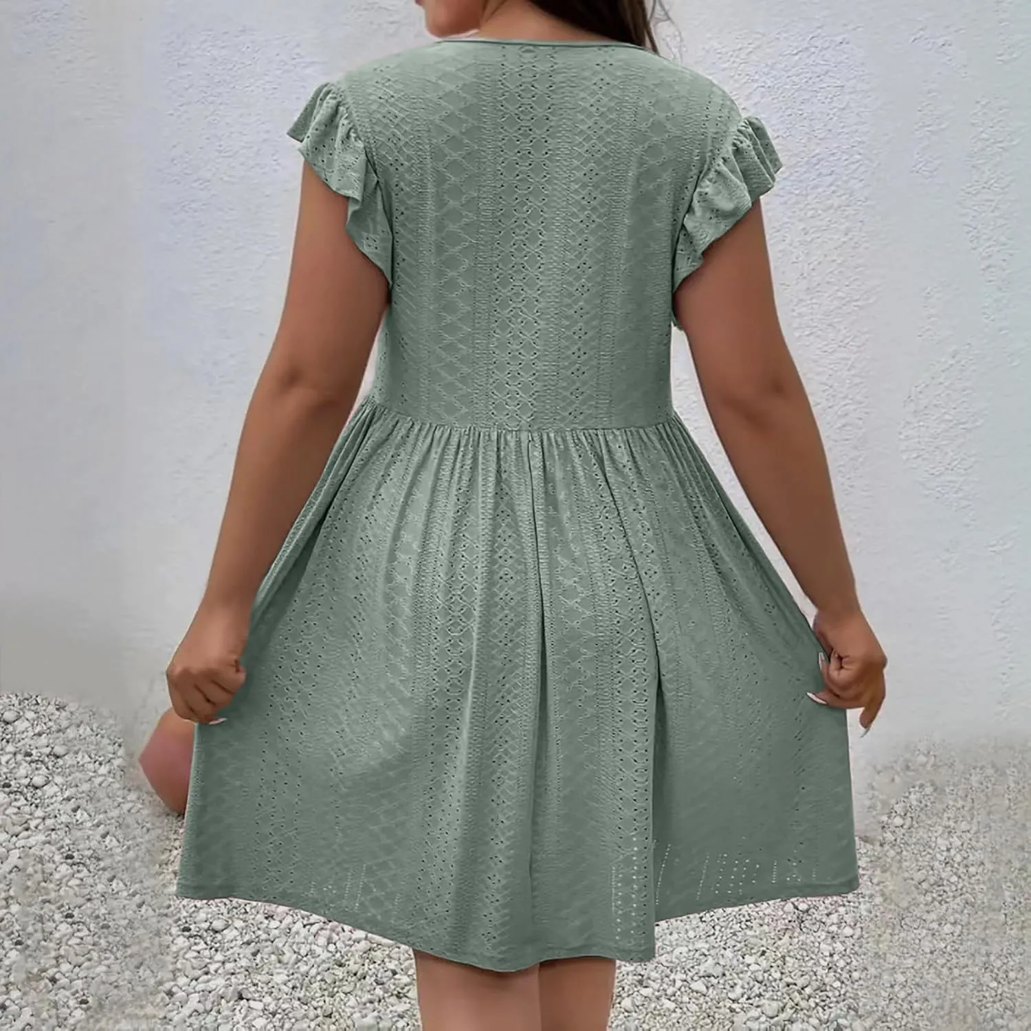 Borniu Women's 2025 Summer Cap Sleeve Midi Dress V Neck A-Line Ruffle Tiered Eyelet Casual Dresses Hollow Out Mesh Sundress