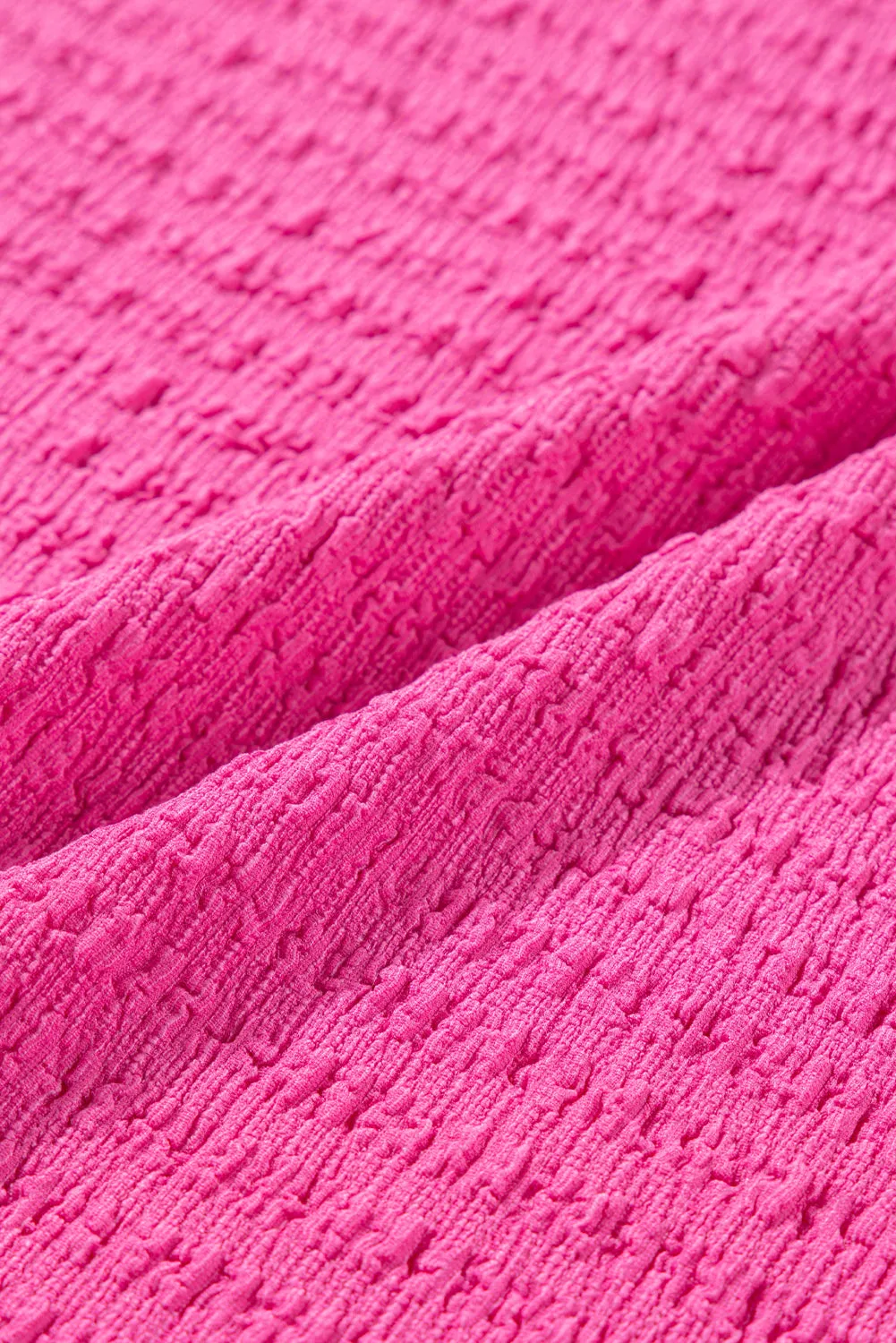 Bright Pink Textured V Neck Batwing Sleeve Plus Size Blouse