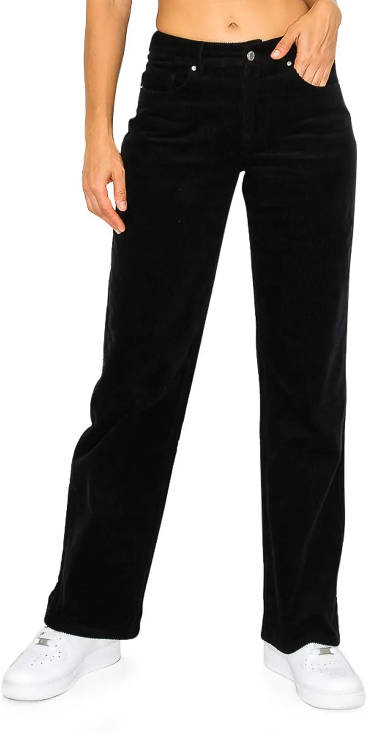 Cali1850 Women’s Casual Corduroy Pants – Elastic Waistband Soft Trousers with Pockets
