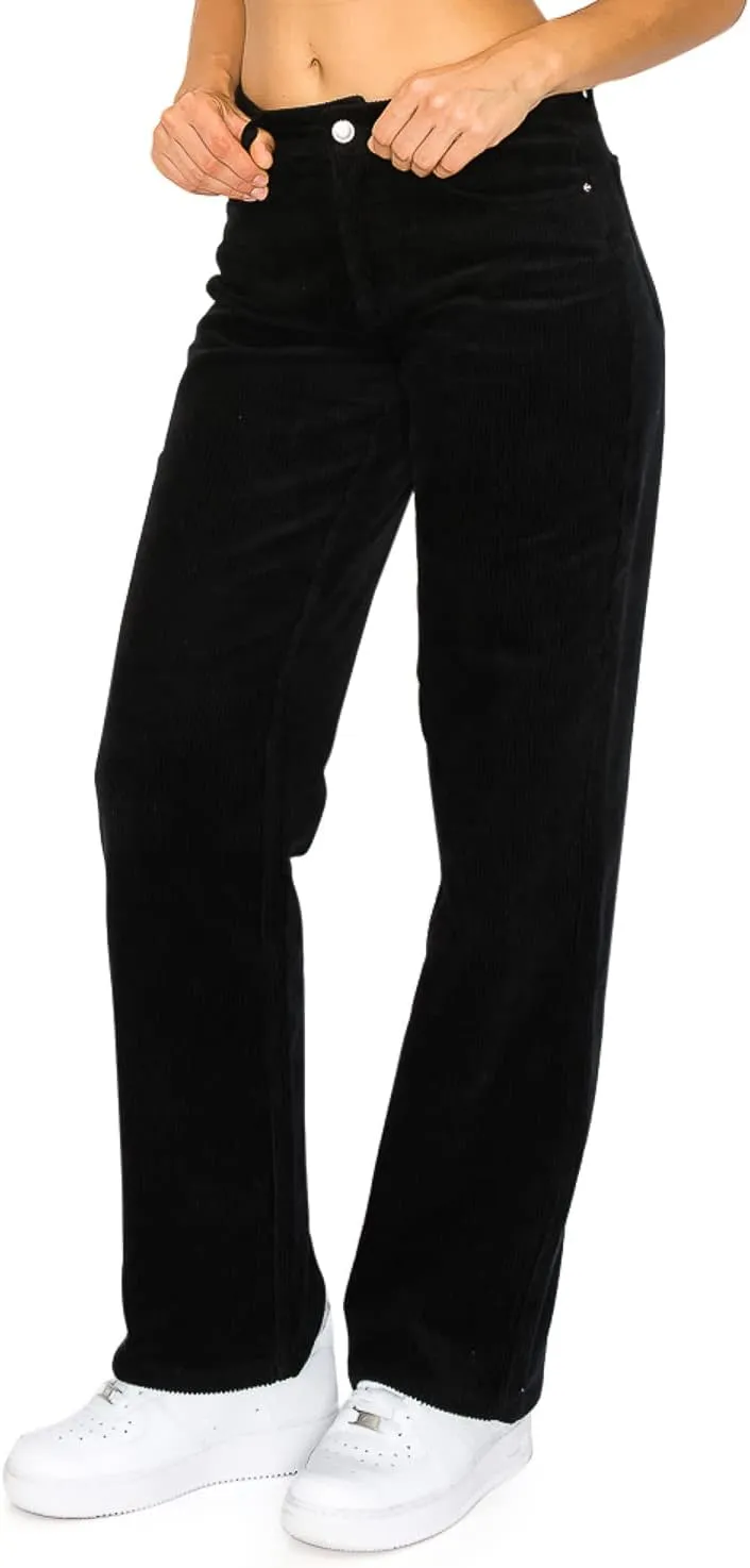 Cali1850 Women’s Casual Corduroy Pants – Elastic Waistband Soft Trousers with Pockets