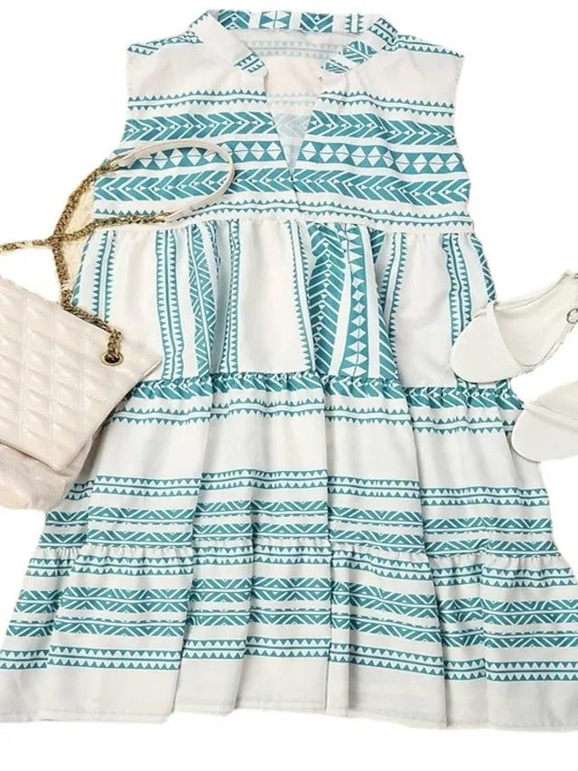 Casual Dress Holiday Dress Shift Dress Midi Dress Pink Blue Green Sleeveless Geometric Print Summer Spring V Neck Vacation Vacation Summer Dress  S M L XL XXL XXXL for Women