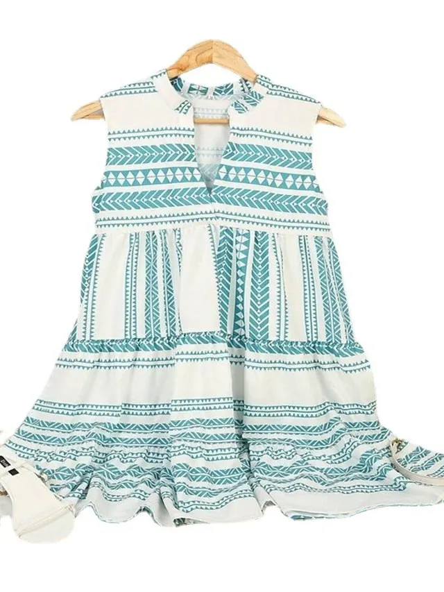 Casual Dress Holiday Dress Shift Dress Midi Dress Pink Blue Green Sleeveless Geometric Print Summer Spring V Neck Vacation Vacation Summer Dress  S M L XL XXL XXXL for Women