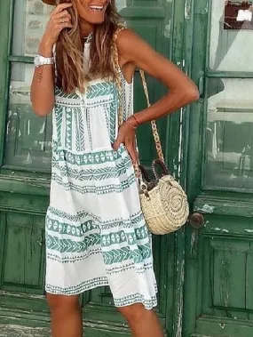 Casual Dress Holiday Dress Shift Dress Midi Dress Pink Blue Green Sleeveless Geometric Print Summer Spring V Neck Vacation Vacation Summer Dress  S M L XL XXL XXXL for Women