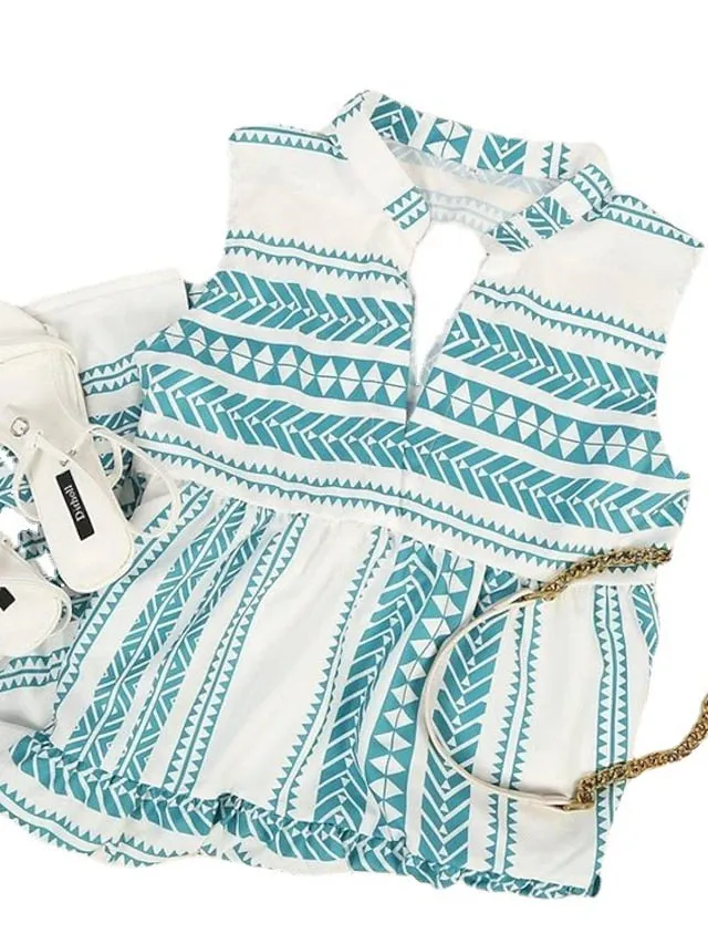 Casual Dress Holiday Dress Shift Dress Midi Dress Pink Blue Green Sleeveless Geometric Print Summer Spring V Neck Vacation Vacation Summer Dress  S M L XL XXL XXXL for Women