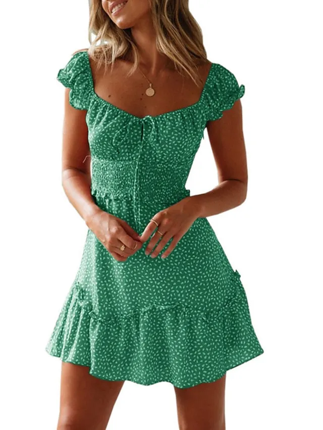 Casual Dress Sundress Ruched Dress Mini Dress Red Red Wine Navy Blue Short Sleeve Floral Lace up Summer Spring Fall Square Neck Fashion Vacation Summer Dress  S M L XL XXL XXXL for Women