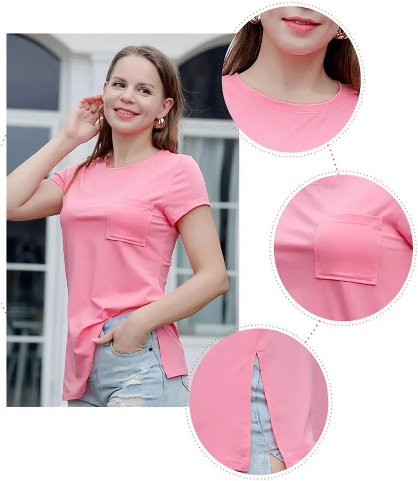 Casual Round Neck T-Shirt for Women, Short Sleeve Ladies Basic Tshirt, Soft Cotton Tee Shirt Tops