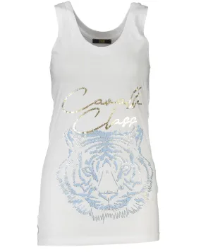 Cavalli Class  Women's Tiger Print Tank Top     White Tiger Tank Top    Shimmery Tiger Print Tank Top by      Sleeveless Tank Top with Tiger Design