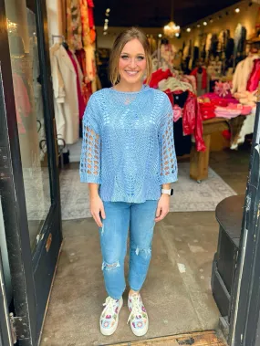 Charlie B Sky Crochet Dolman Boat Neck Sweater