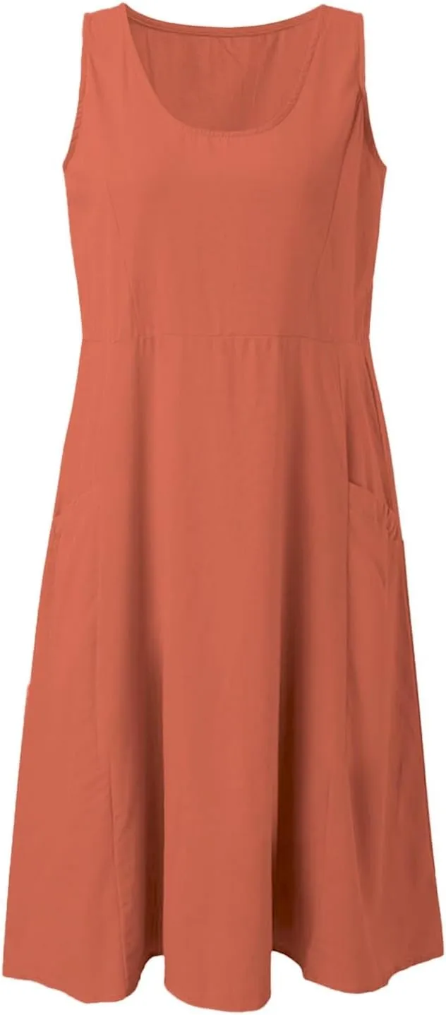 Cotton Linen Maxi Dress for Women 2025 Summer Dresses Boho Casual Beach Sleeveless Maxi Sundresses with Pockets