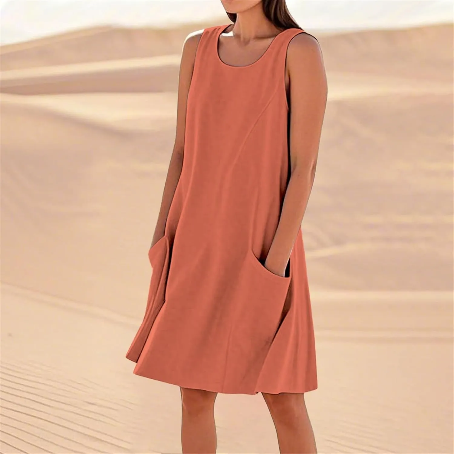 Cotton Linen Maxi Dress for Women 2025 Summer Dresses Boho Casual Beach Sleeveless Maxi Sundresses with Pockets