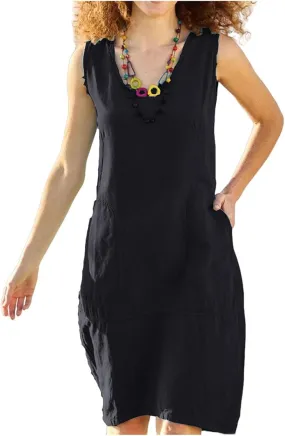 Cotton Linen Summer Midi Dresses for Women 2025 Vacation Sleeveless V-Neck Sundress Loose Casual Beach Solid Dresses