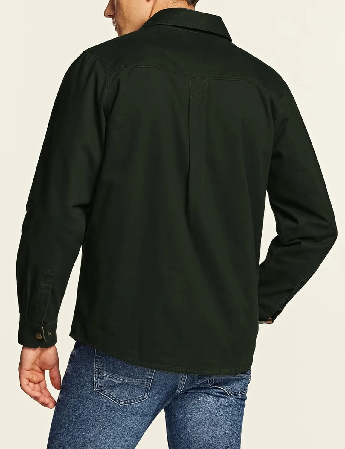 CQR Men's Twill All Cotton Flannel Lined Shirt Jacket, Soft Brushed Outdoor Shirt Jacket