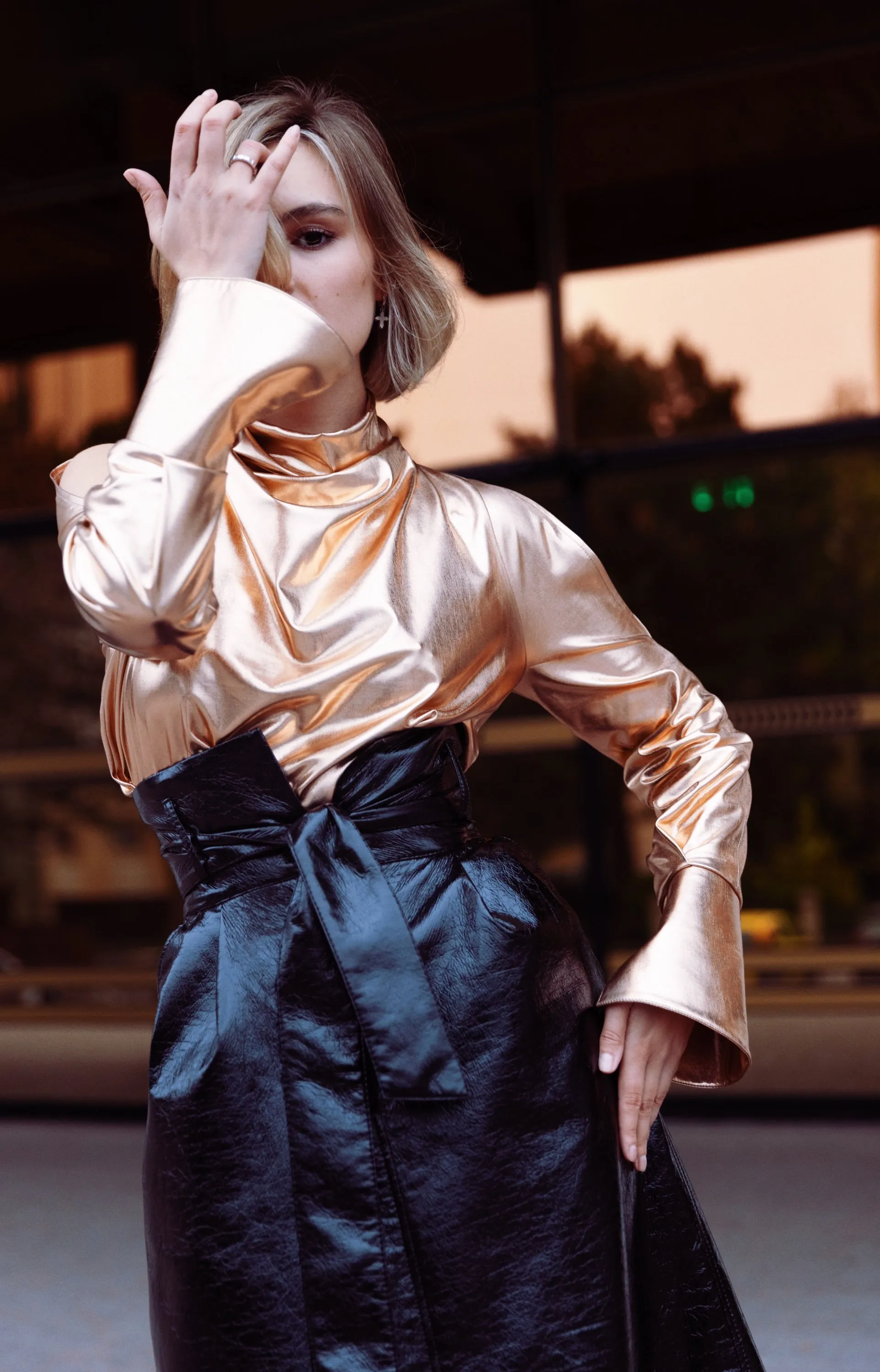 Designer Longsleeve Blouse Metallic Gold