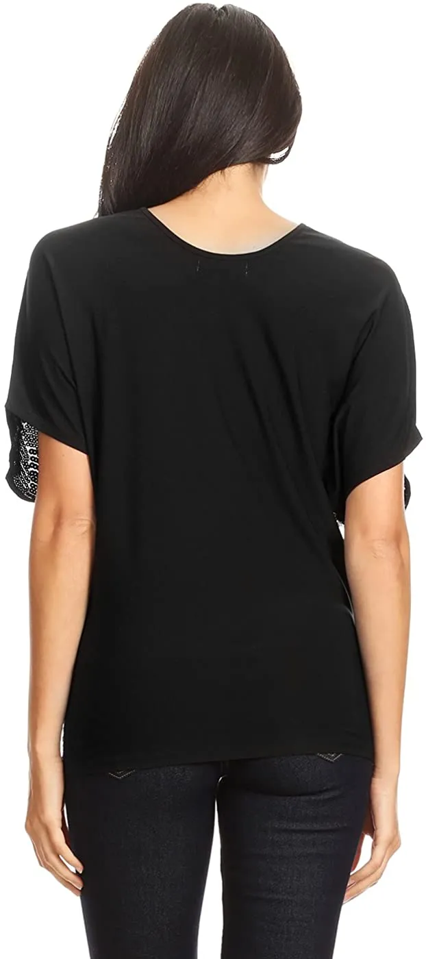 Dolman Sleeve Silver Loose Fit Sequin Evening Blouse Top