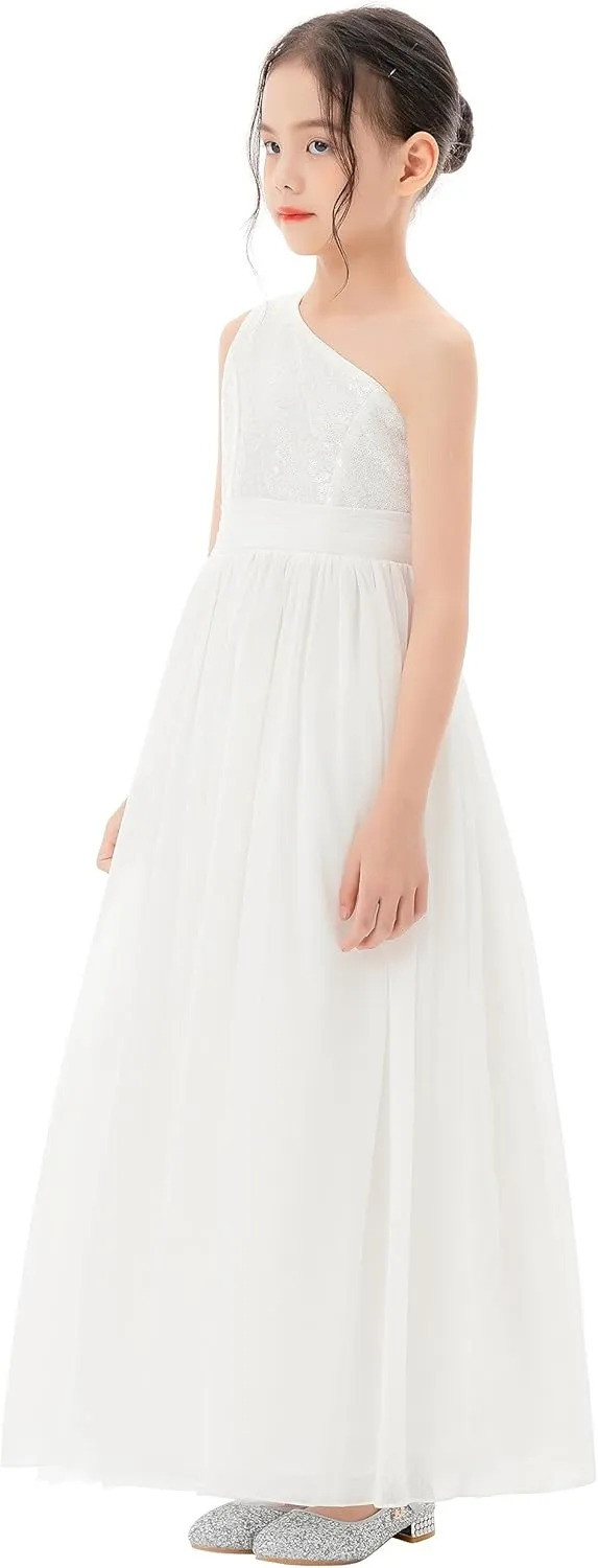 ekidsbridal One Shoulder Sequins Chiffon Flower Girl Dresses for Special Occasions 328