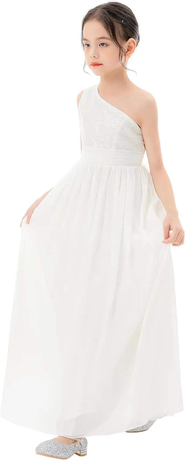 ekidsbridal One Shoulder Sequins Chiffon Flower Girl Dresses for Special Occasions 328