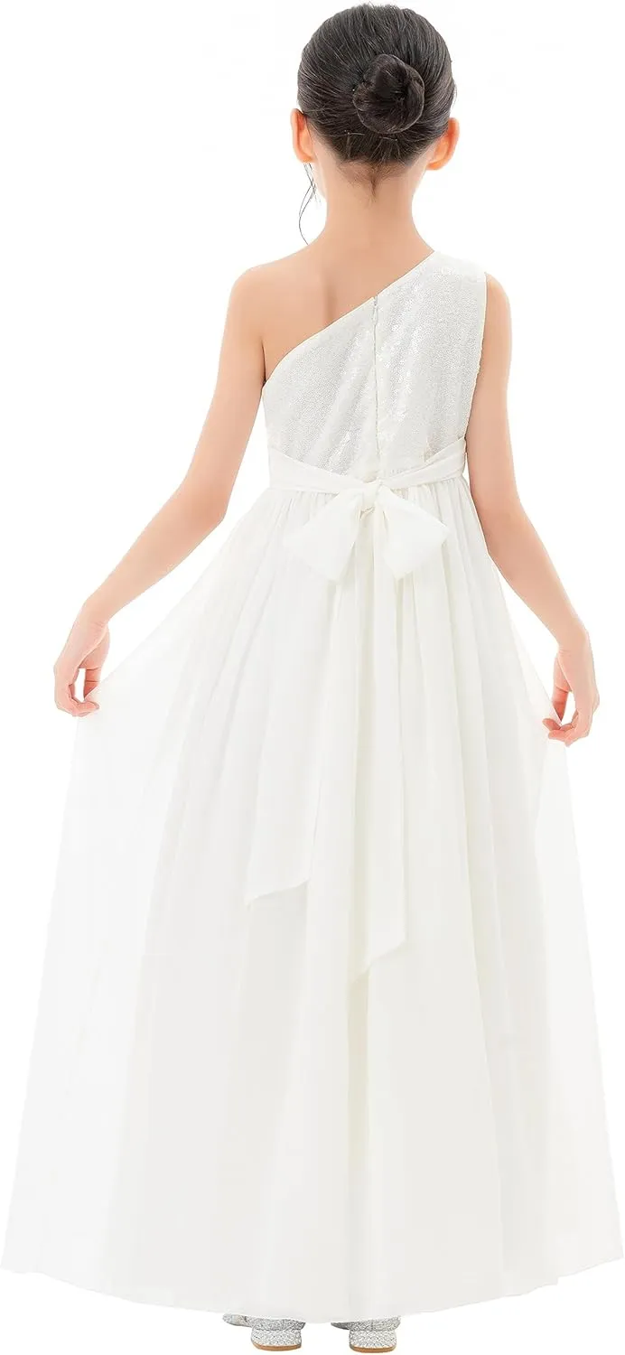 ekidsbridal One Shoulder Sequins Chiffon Flower Girl Dresses for Special Occasions 328