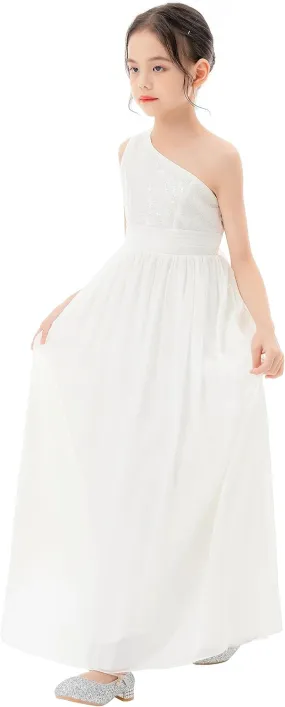 ekidsbridal One Shoulder Sequins Chiffon Flower Girl Dresses for Special Occasions 328
