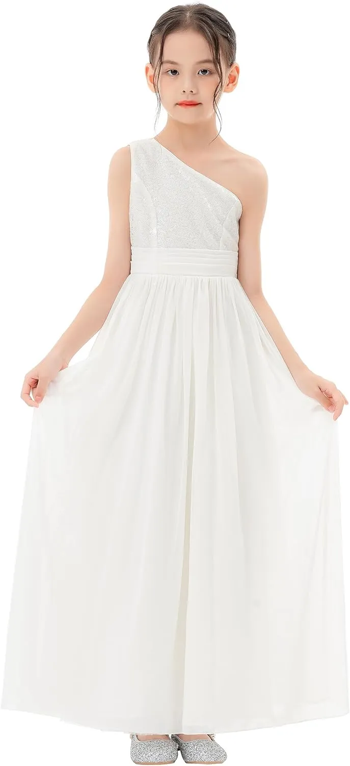 ekidsbridal One Shoulder Sequins Chiffon Flower Girl Dresses for Special Occasions 328