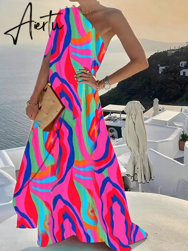 Elegant Sleeveless Loose Irregular Chic Dress Women Slanted Shoulder Dress New Solid Loose Off Shoulder Sundress Cover UP