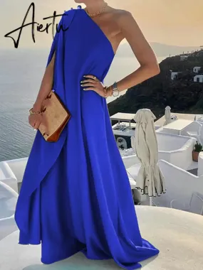 Elegant Sleeveless Loose Irregular Chic Dress Women Slanted Shoulder Dress New Solid Loose Off Shoulder Sundress Cover UP