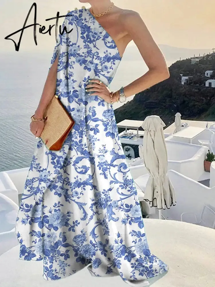 Elegant Sleeveless Loose Irregular Chic Dress Women Slanted Shoulder Dress New Solid Loose Off Shoulder Sundress Cover UP