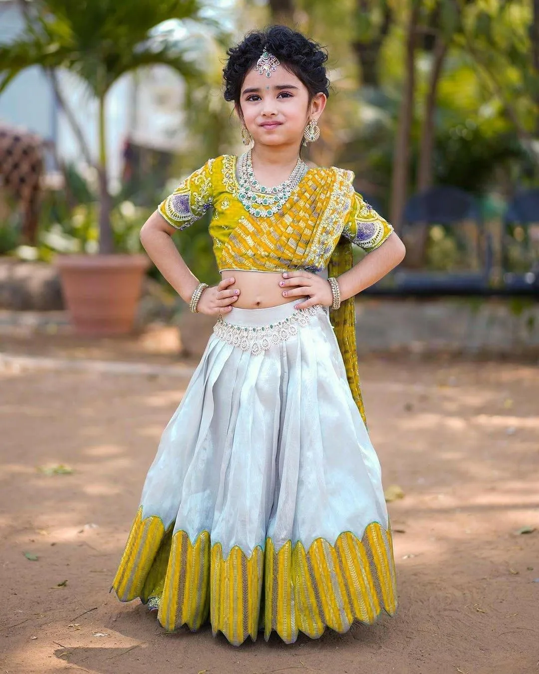 Embroidered Work Stitched Lehenga & Blouse with Joint Dupatta For Kids