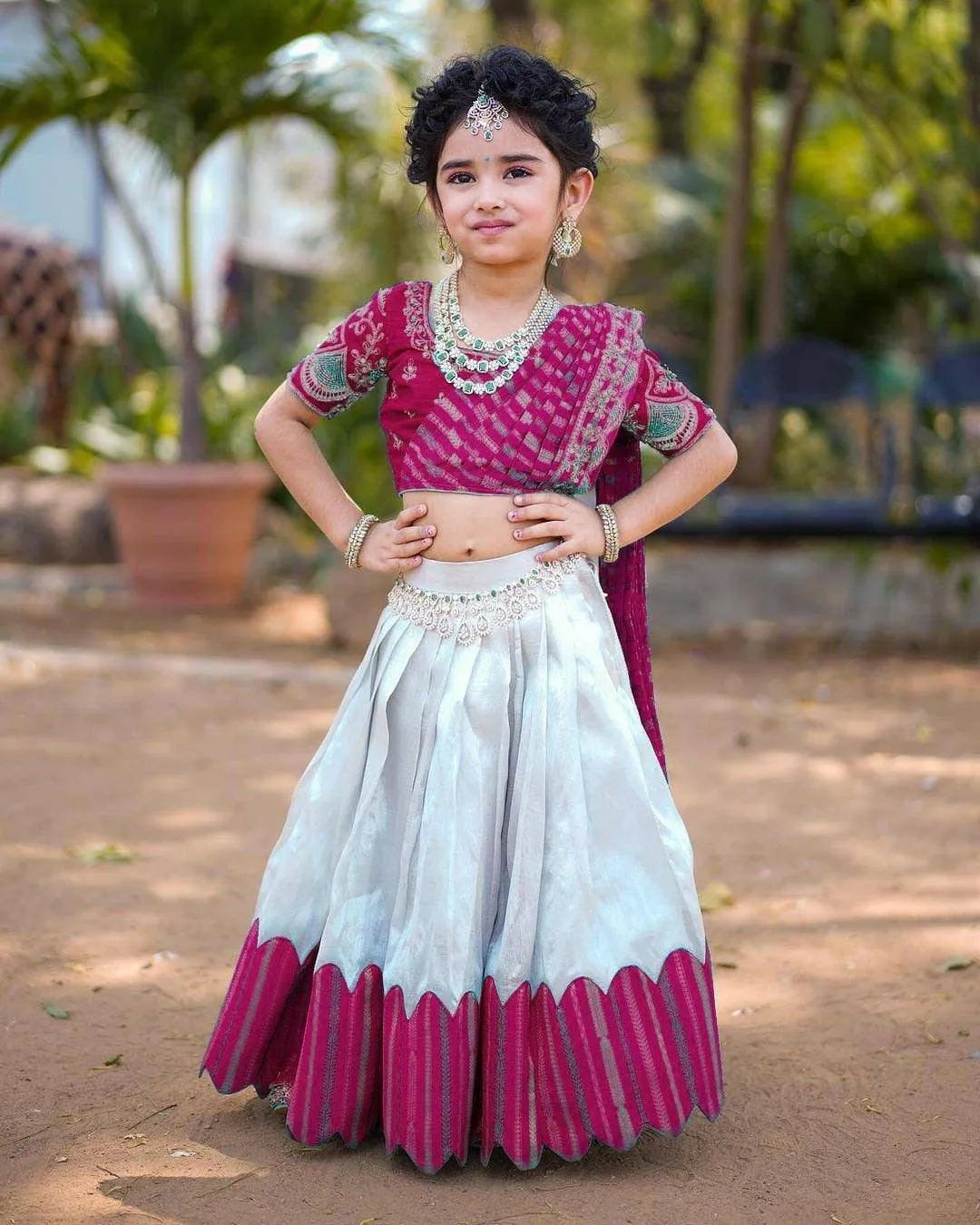 Embroidered Work Stitched Lehenga & Blouse with Joint Dupatta For Kids