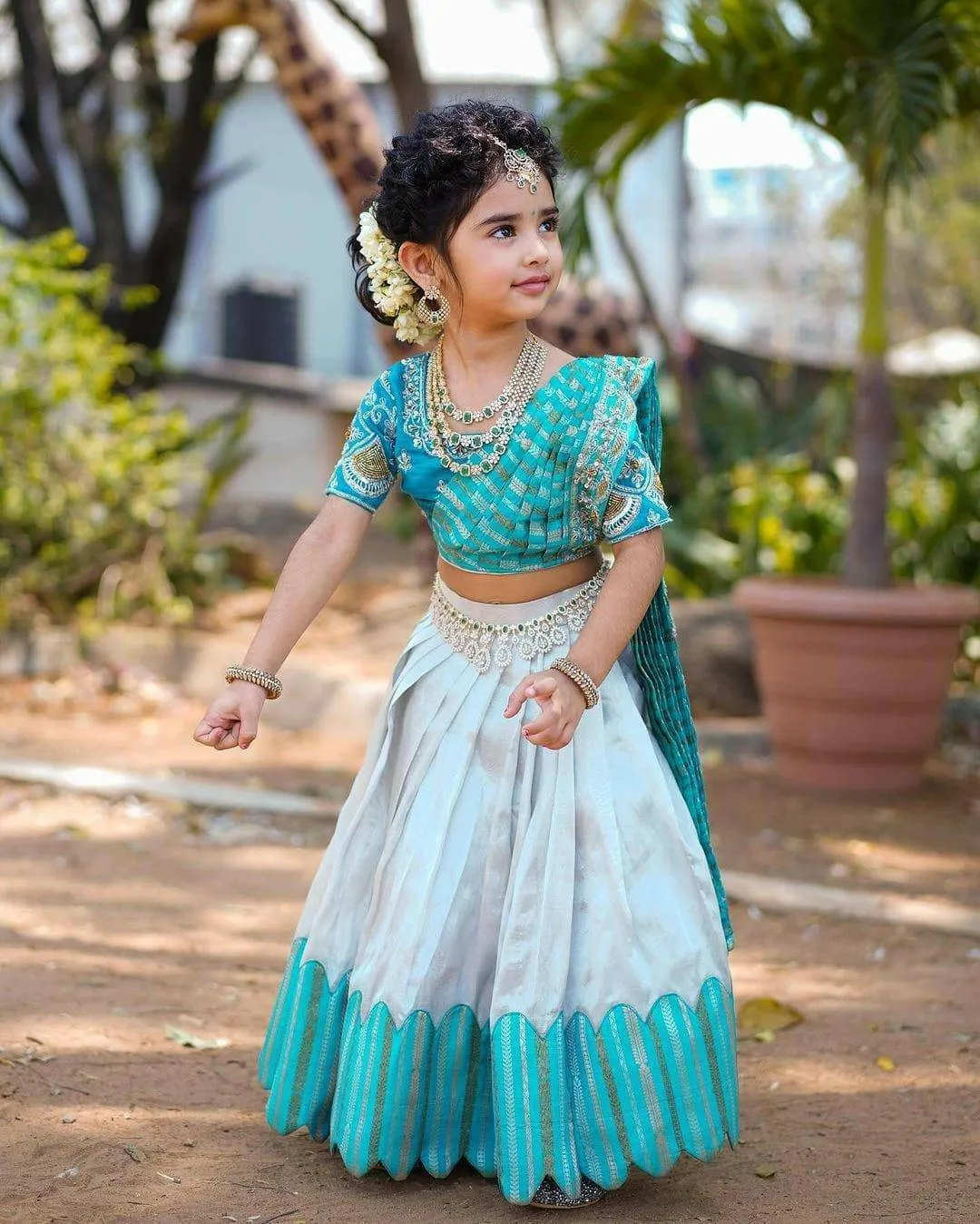 Embroidered Work Stitched Lehenga & Blouse with Joint Dupatta For Kids