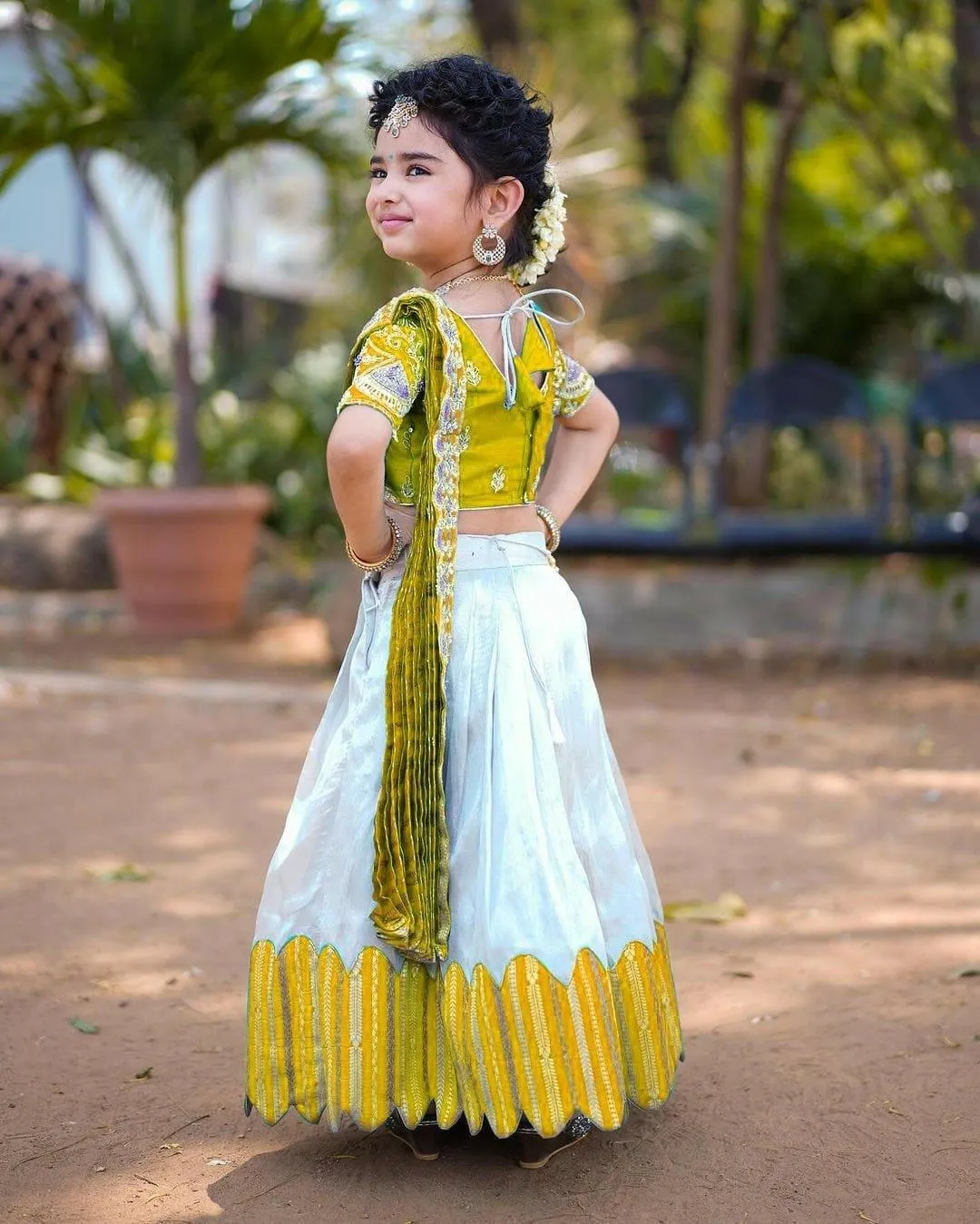 Embroidered Work Stitched Lehenga & Blouse with Joint Dupatta For Kids