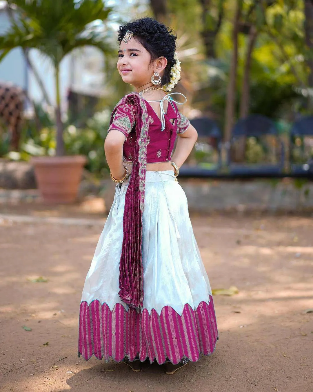 Embroidered Work Stitched Lehenga & Blouse with Joint Dupatta For Kids
