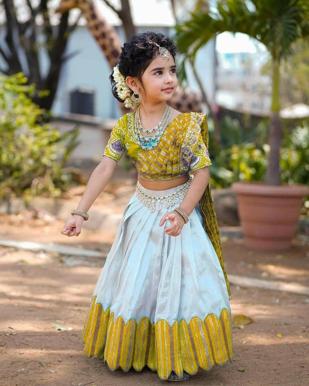 Embroidered Work Stitched Lehenga & Blouse with Joint Dupatta For Kids