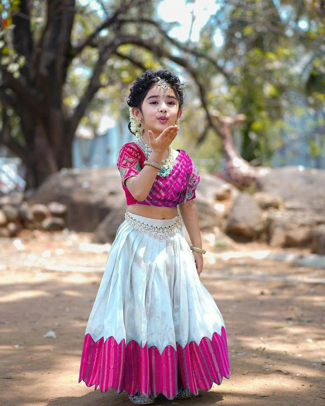 Embroidered Work Stitched Lehenga & Blouse with Joint Dupatta For Kids