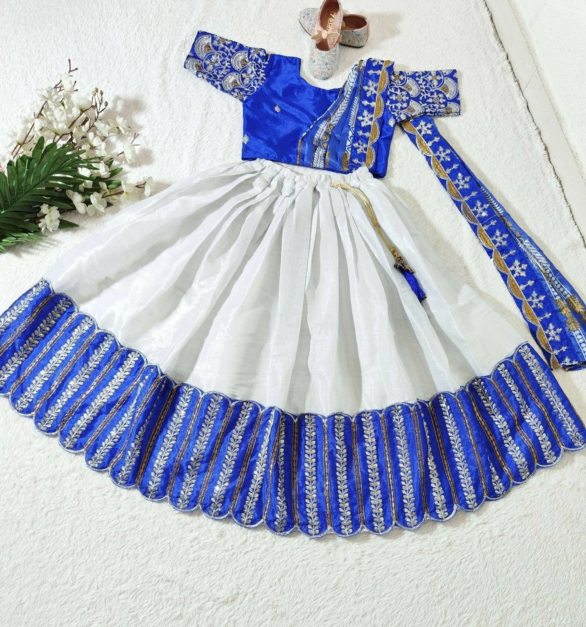 Embroidered Work Stitched Lehenga & Blouse with Joint Dupatta For Kids