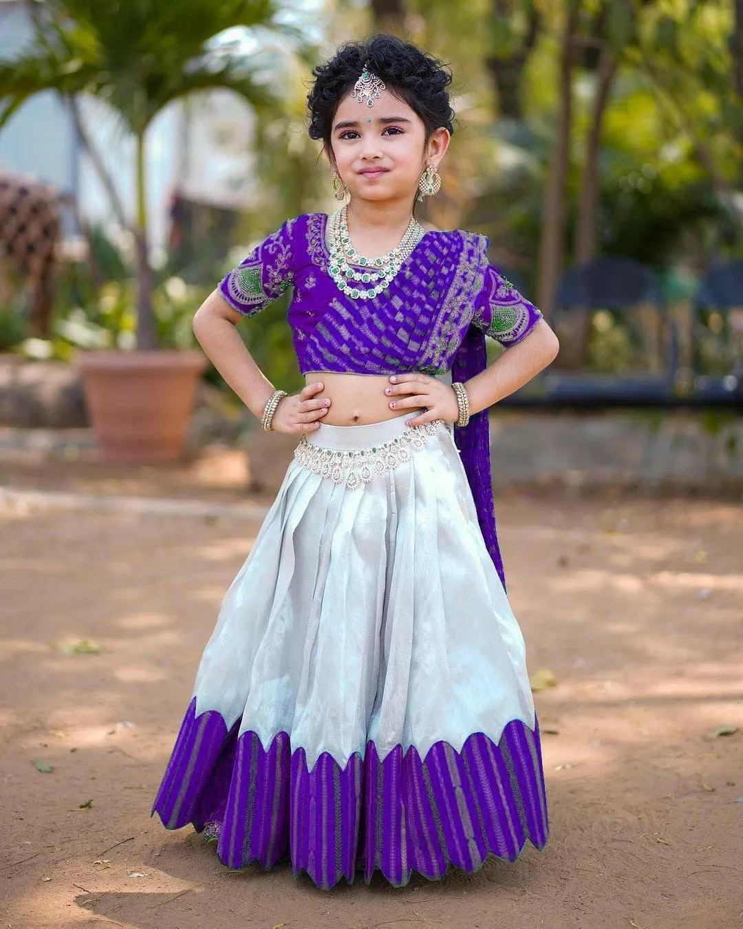 Embroidered Work Stitched Lehenga & Blouse with Joint Dupatta For Kids