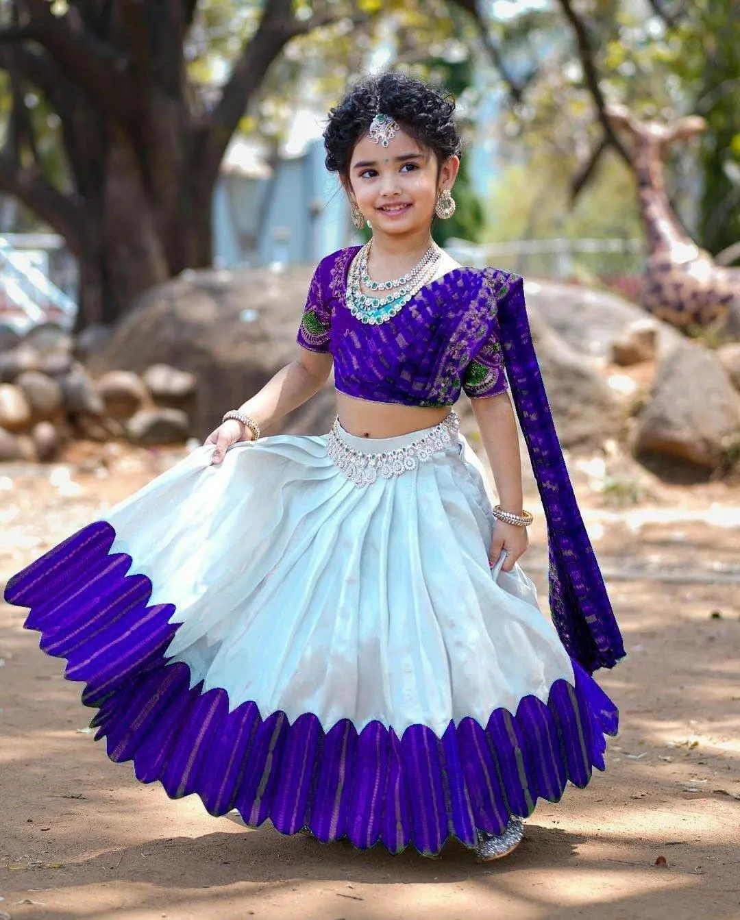 Embroidered Work Stitched Lehenga & Blouse with Joint Dupatta For Kids