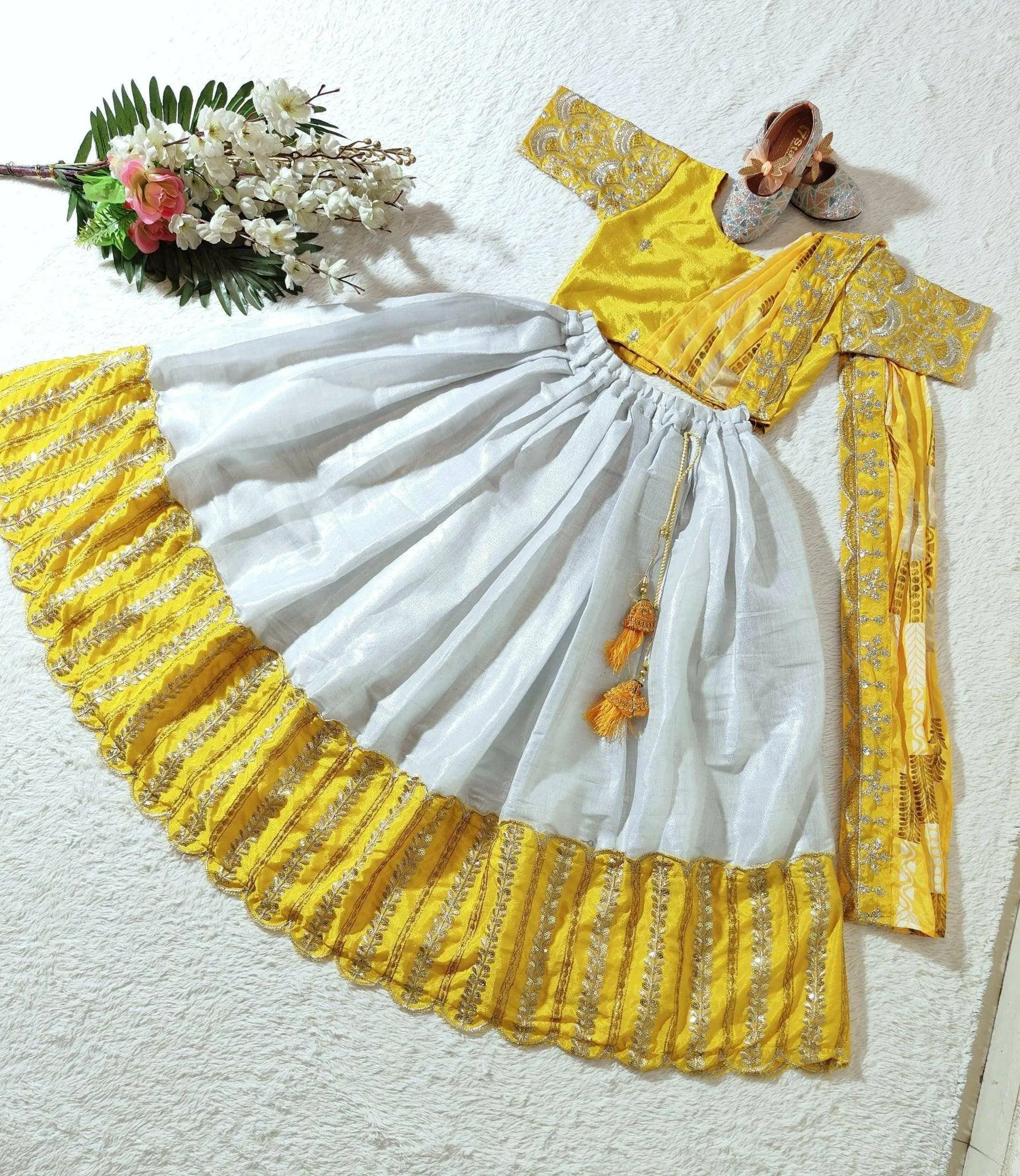 Embroidered Work Stitched Lehenga & Blouse with Joint Dupatta For Kids