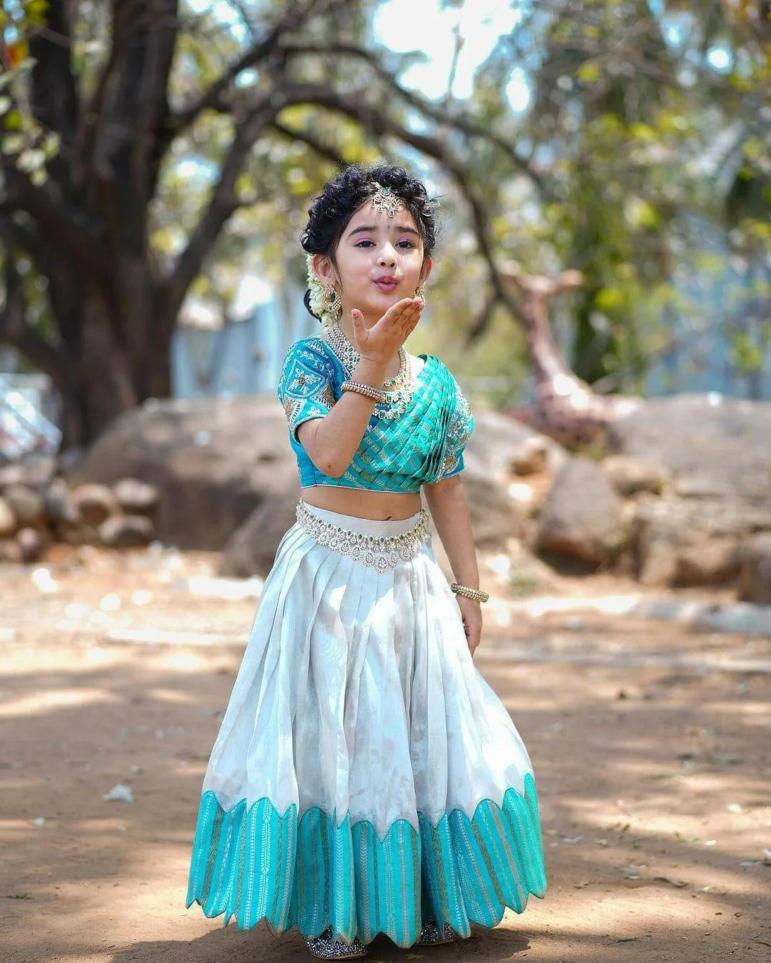 Embroidered Work Stitched Lehenga & Blouse with Joint Dupatta For Kids